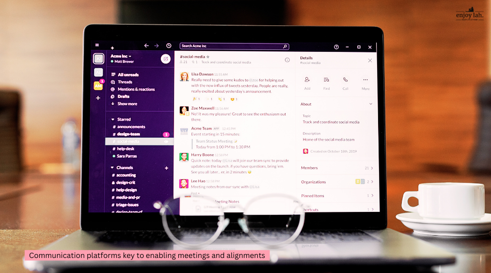 communication platfoms like zoom, teams or slacks are key to work from home